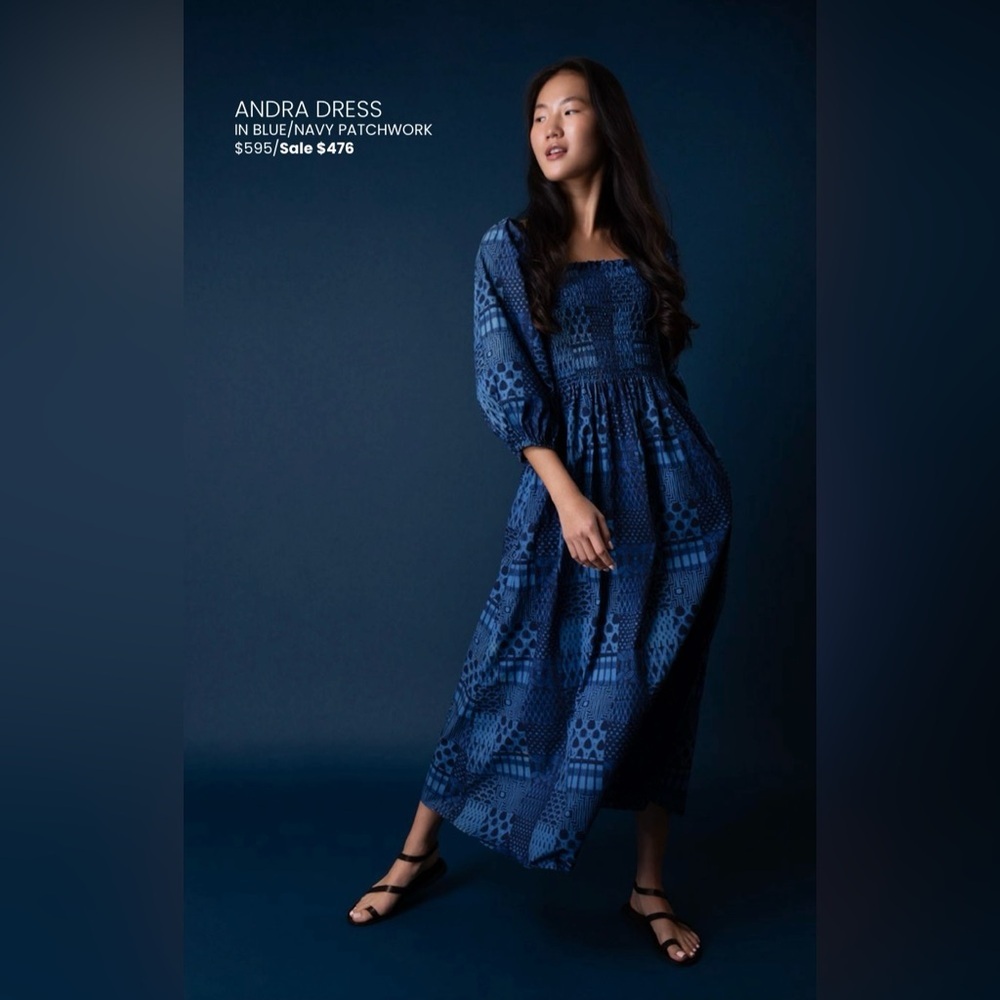 ANN MASHBURN Blue/Navy Patchwork Maxi Dress